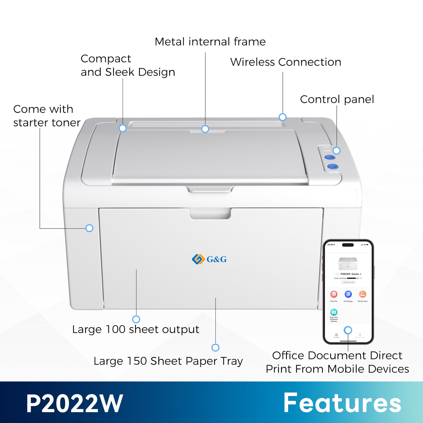 GGP2022W G&G P2022W, Single Funzione A4, 22ppm , Wi-Fi