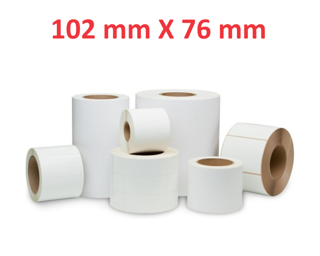 JICH102X76WT Rolo adesivo branco mate: 102mm x 76mm, 440 etiquetas, 40mm diâmetro