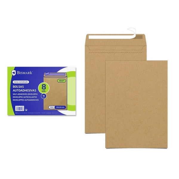 Pack 8 Envelopes Papel Kraft 90g