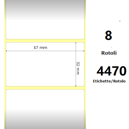 ZE3006307-T White 57x32mm,4470 Et/Rotolo Z-1000D,2.2x1.3x3 Core,8 Rolls