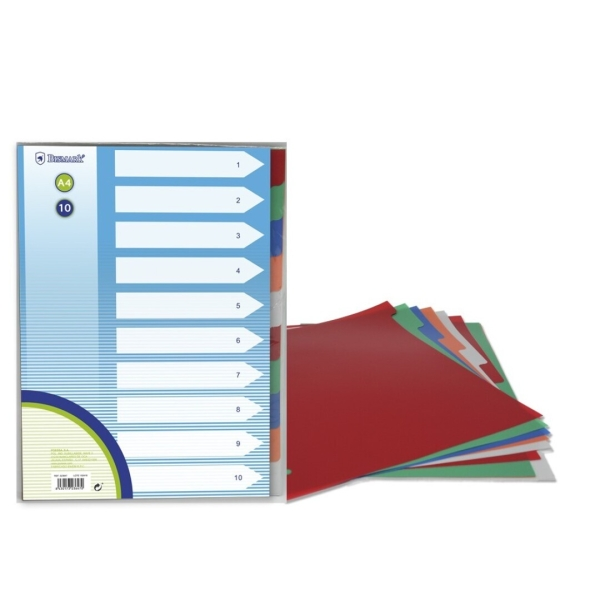 Pack 12x Separadores de Polipropileno Bismark A4 Multifuros 10 Cores Sortidas