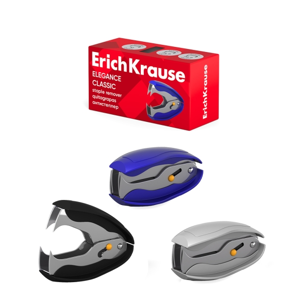Quita-agrafos ErichKrause Elegance Classic em preto, azul e cinzento com respetiva caixa
