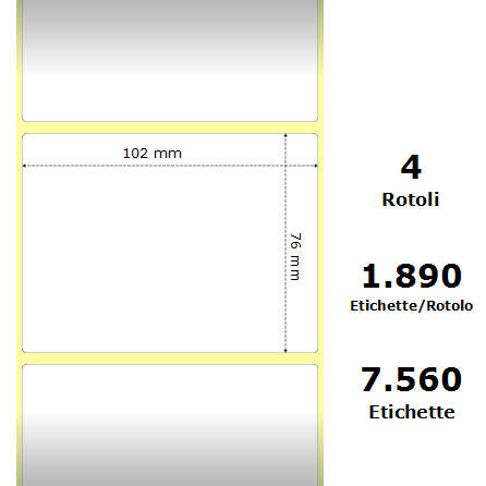 ZE880170-076 White 102x76mm,1890 Et/Rotolo Z-2000D, 4x3x3 Core, 4 Rolls