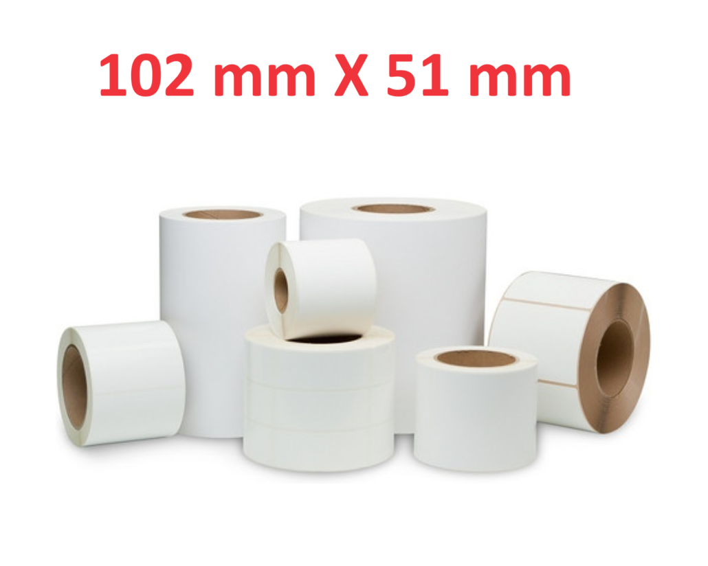 JICH102X51WT Adesivo de rolo branco fosco 102mm x 51mm, 650 etiquetas, diâmetro 40mm tinta