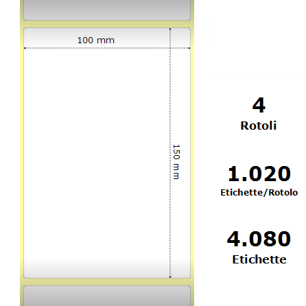 ZE3006306-T White 100x150mm,1020 Et/Rotolo Z-1000D,3.9x5.9x3 Core,4Rolls