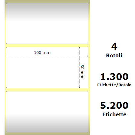 ZE87000 White 100x50mm,1300 Et/Rotolo Z-2000D,3.9x2x1 Core, 4 Rolls