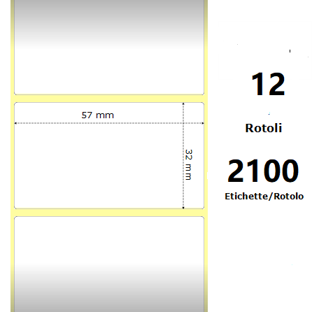 ZE800262-125 White 57x32mm, 2100Et/Rotolo Z-2000D,2.2x1.3x1Core,12 Rolls