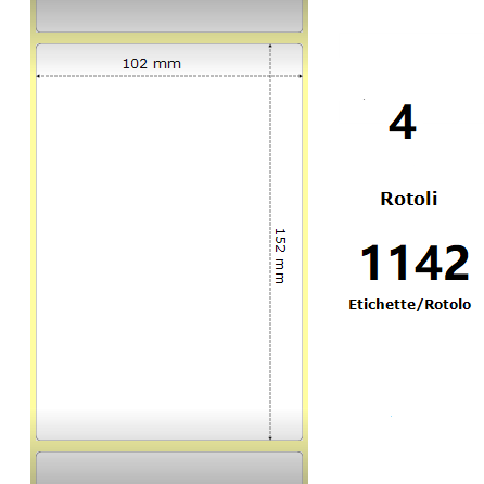 ZE800740-605 White 102x152mm,1142 Et/Rotolo Z-2000D, 4x6x3 Core, 4 Rolls