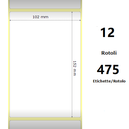 ZE800264-605 White 102x152mm, 475 Et/Rotolo Z-2000D 4x6x1 Core, 12 Rolls