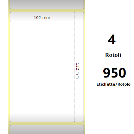 ZE200963 White 102x152mm,950 Et/Rotolo Z-2000D, 4x6x3 Core, 4 Rolls