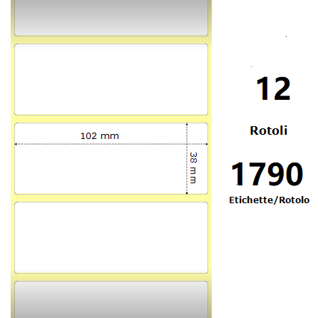 ZE880191-038D White 102x38mm,1790 Et/Rotolo Z-1000D, 4x1.5x1Core, 12 Rolls