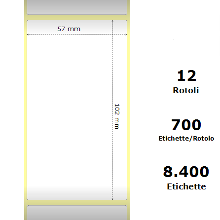 ZE800262-405 White 57x102mm,700 Et/Rotolo Z-2000D, 2.2x4x1Core, 12 Rolls