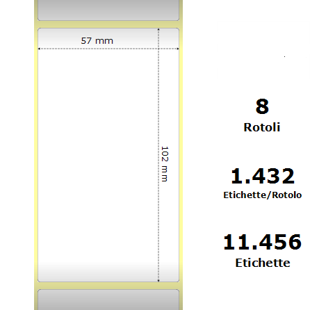 ZE880156-101 White 57x102mm, 1432 Et/Rotolo Z-2000D,2.2x4x3 Core, 8 Rolls