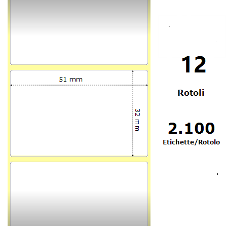 ZE880175-031D White 51x32mm,2100 Et/Rotolo Z-1000D, 2x1.3x1 Core, 12 Rolls