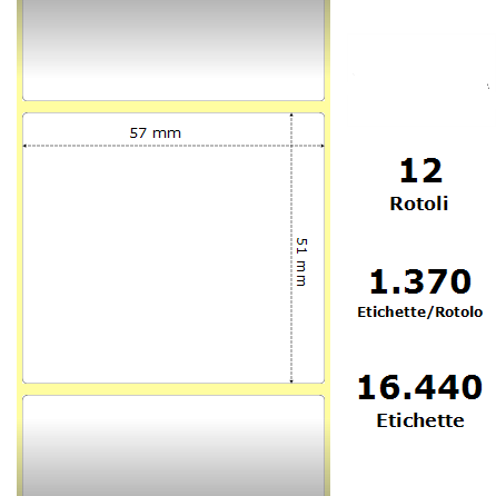 ZE800262-205 White 57x51mm,1370 Et/Rotolo Z-2000D, 2.2x2x1 Core, 12 Rolls