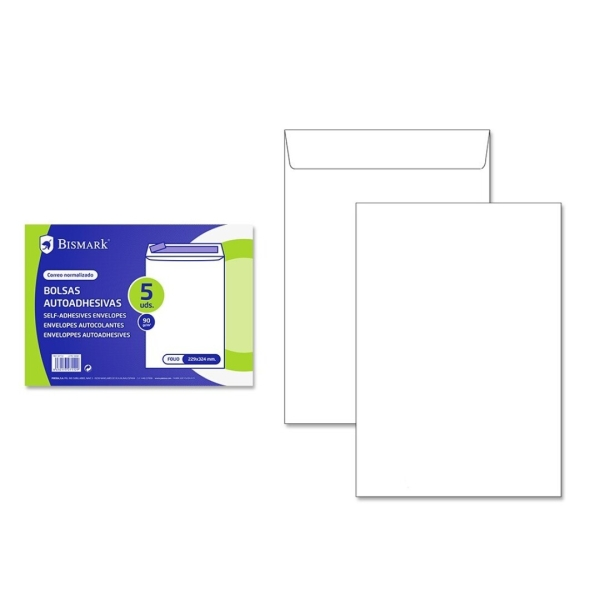 Pack 5 envelopes brancos autocolantes Bismark 229x324mm